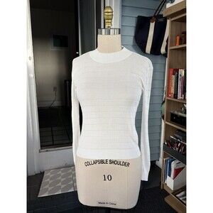 Club Monaco Womens Long Sleeve Open Knit Crew Neck Top White Size Small
